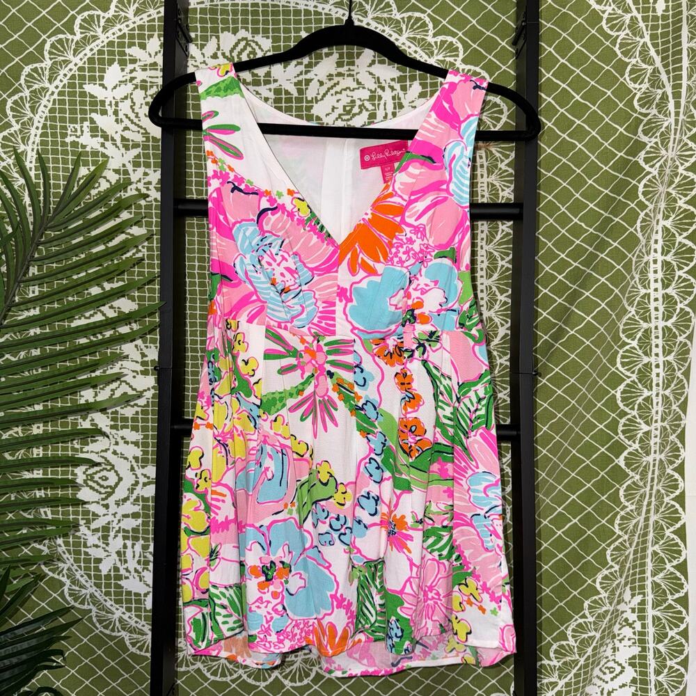 Lilly Pulitzer for Target Floral V-Neck Sleeveless Top Multi-Color Pink Blue S